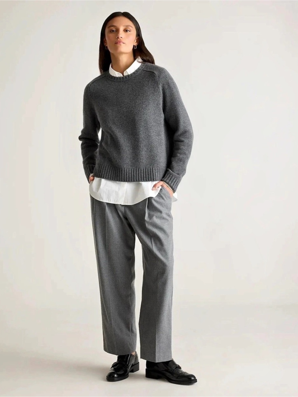 Quince Luxe Baby Cashmere Crewneck, Gray, Size Large